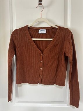 Old Navy Rust Brown Ribbed V-Neck Button Cropped Cardigan